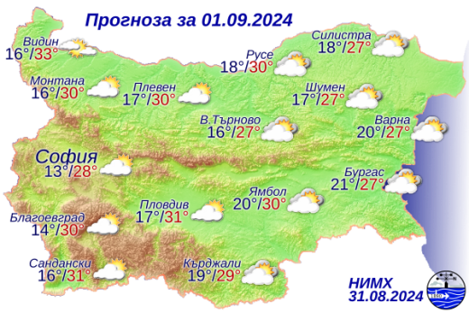 Прогноза за времето на 1 септември: Значителна облачност в цялата страна, с разкъсвания след обяд - Montana Live TV