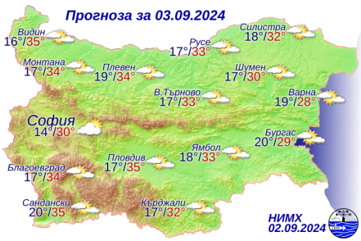 Прогноза за времето на 3 септември, вторник: Предимно слънчево с температури между 30° и 35°. - Montana Live TV