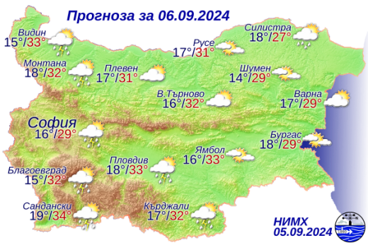 Прогноза за времето на 6 септември: Предимно слънчево с краткотрайни валежи и гръмотевици следобеда - Montana Live TV