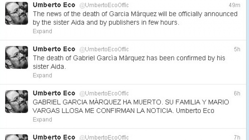 Фалшив Умберто Еко излъгал за смъртта на Маркес?