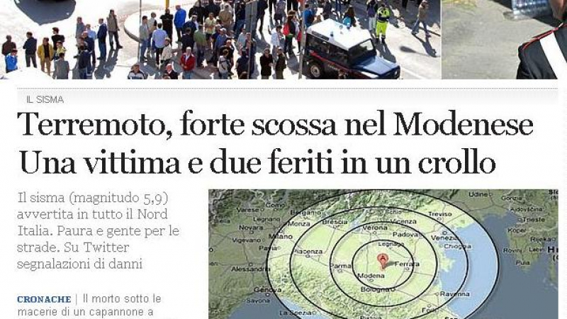 Две мощни земетресения в Италия, поне петима загинали