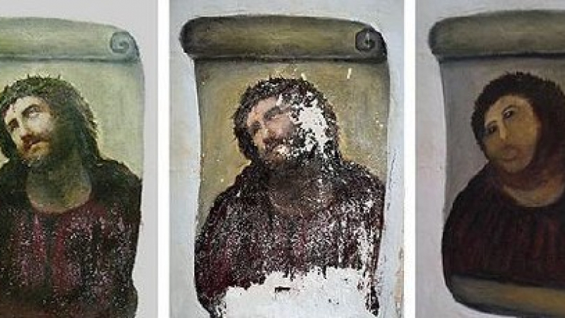 Откачена баба унищожи фреска с Исус Христос в опит да я поправи