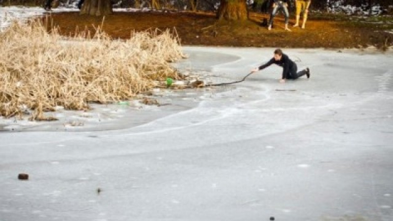 Ледът се пропукал, докато деца спасявали бездомно куче