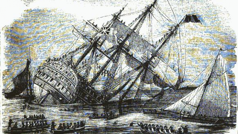 Преди 232 г.: Потъва флагманът на британския флот със 100 оръдия и 1200 души