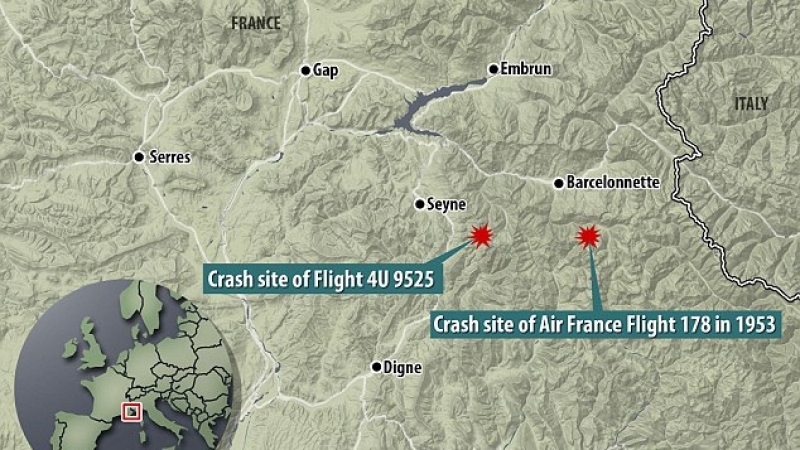 Самолетът на Germanwings се разбил на мястото на 60-годишна авиотрагедия