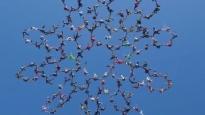 164 парашутисти нарисуваха гигантско цвете с телата си във въздуха (ВИДЕО)