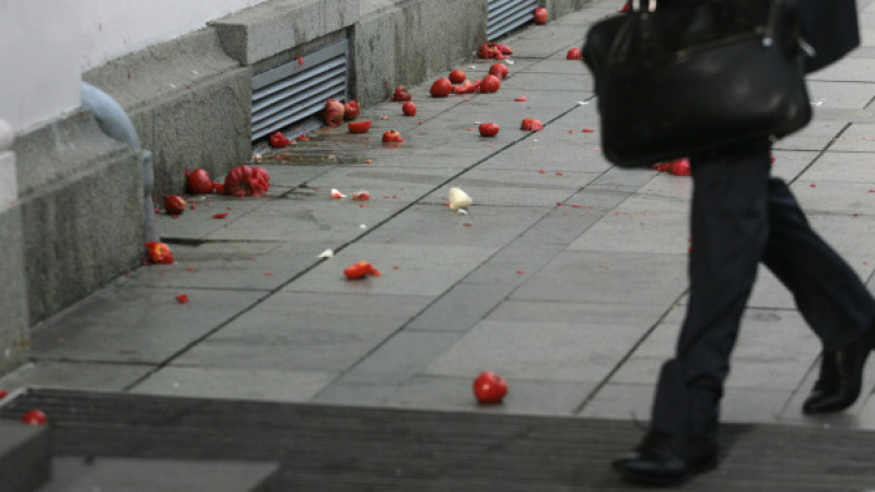 Полицията пред парламента спря мирен гражданин с торба праскови