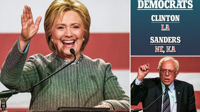 Хилари Клинтън печели Луизиана, а Бърни Сандърс покори Канзас и Небраска