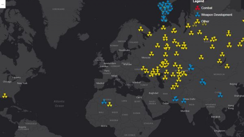 Уникална карта на всички ядрени взривове на Земята от 1946 година до днес (ВИДЕО)