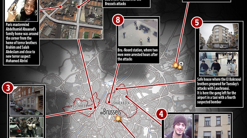 Брюксел - град на джихада: Карта разкрива как фанатиците от ДАЕШ са организирали мрежа на терора