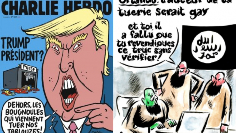 „Шарли Ебдо” се бъзика с касапницата в Орландо и гейовете сред ислямистите