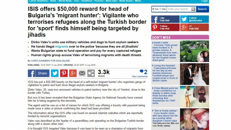 „Дейли Мейл” гърми за Динко: „Ислямска държава” дава 50 000 долара за главата на българина, който тероризира бежанци „за спорта”