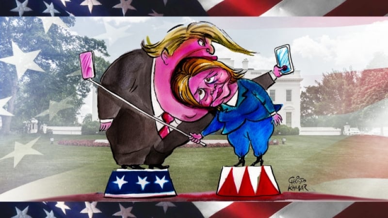 Българска карикатура на дуела Хилари - Тръмп обиколи света