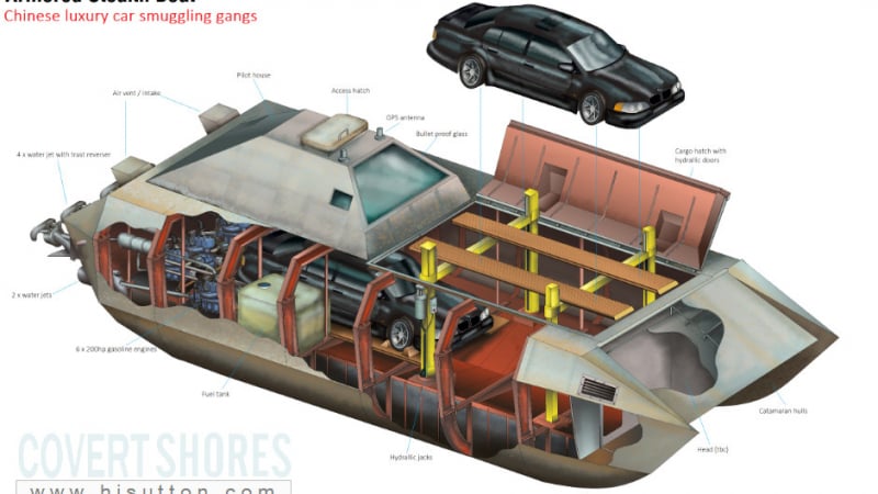 Китайските контрабандисти превозват скъпи коли в скоростни бронирани катери по СТЕЛТ-технология