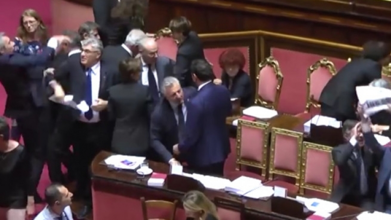 Бой в парламента на Италия, министърката на образованието ранена! (ВИДЕО)