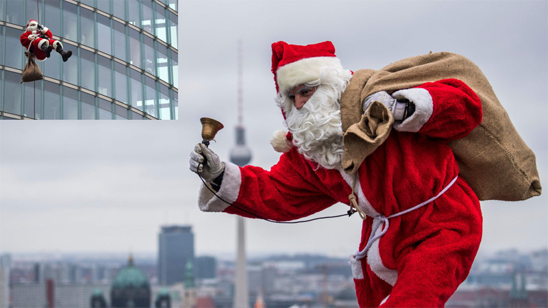 В Германия Дядо Коледа раздаде подаръци като се спусна по небостъргач (ВИДЕО)