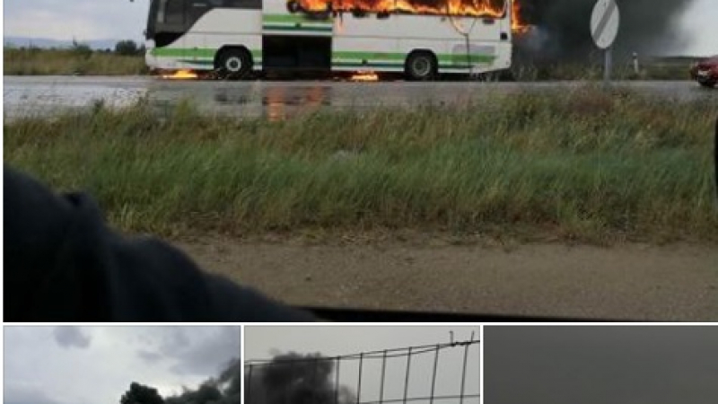 Мълния удари автобус в Гърция, той изгоря напълно