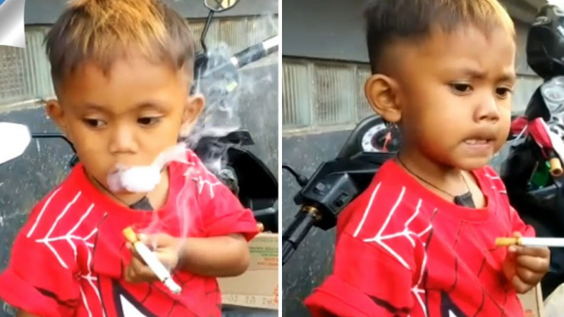 2-годишно пуши по 40 цигари на ден, купува ги майка му (ВИДЕО)