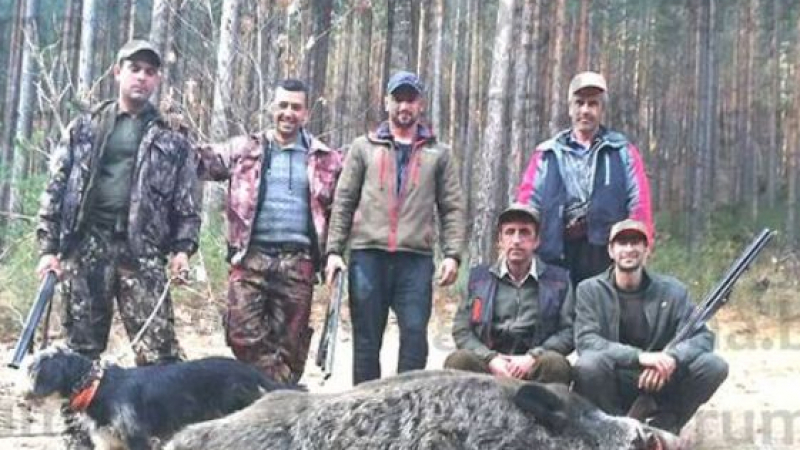 Ловната дружинка от якорудското село Конарско отстреля 214-килограмов глиган (СНИМКИ)