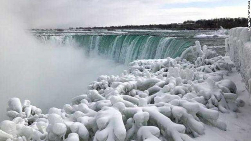 Уникално! Ниагарският водопад частично замръзна поради студено време (СНИМКИ)