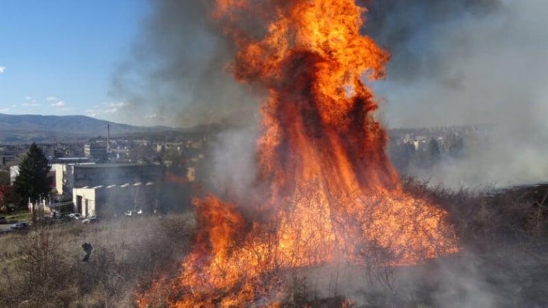 Огнен ад в Благоевград! Голям пожар бушува край гимназия (СНИМКИ)