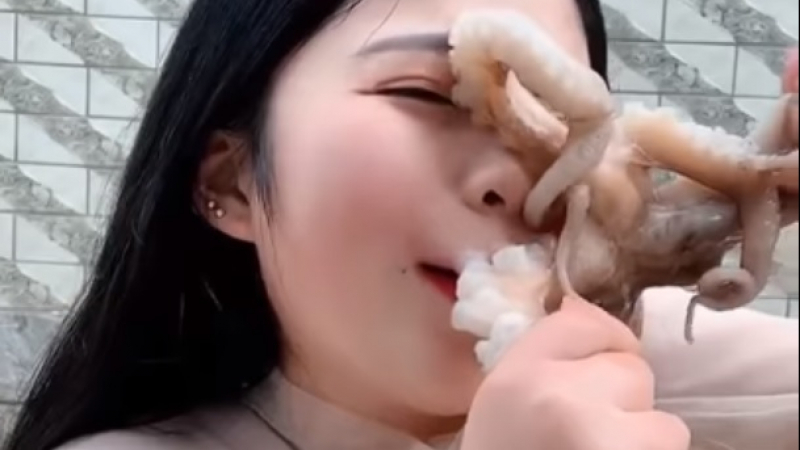 Китайка опита да изяде жив октопод пред камера (ВИДЕО)