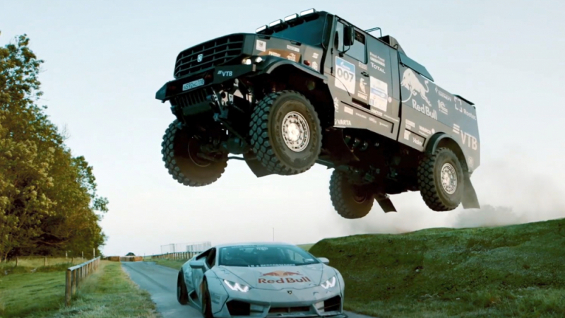Луда надпревара: КамАЗ се опитва да изпревари Lamborghini (ВИДЕО)