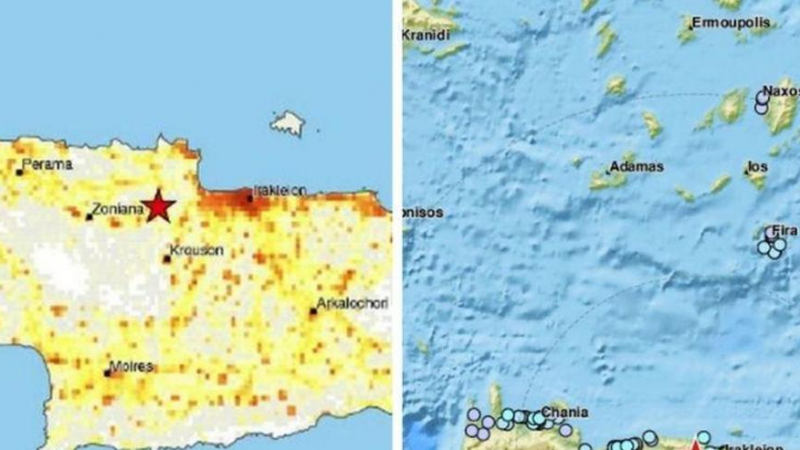 Земетресение с магнитуд 5.0 по Рихтер на остров Крит в Гърция