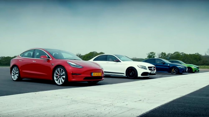 Вижте драг битката между Tesla, Alfa Romeo, BMW и Mercedes-AMG ВИДЕО