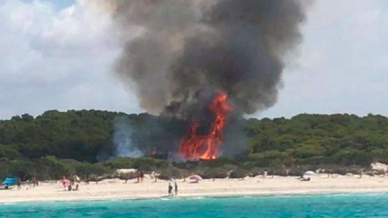 Огромен пожар на известен плаж в Майорка, евакуират туристи СНИМКИ