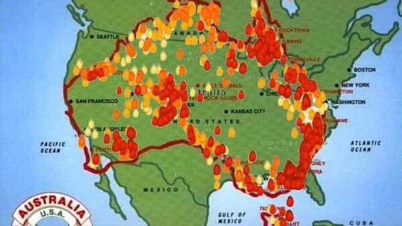 КАРТА на Австралия върху САЩ взриви социалните мрежи