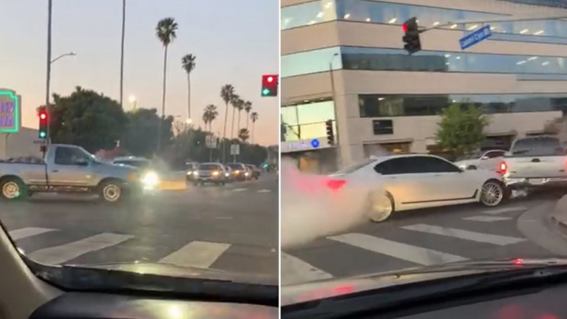 Разгневен шофьор на BMW отмъсти на пикап с таран ВИДЕО