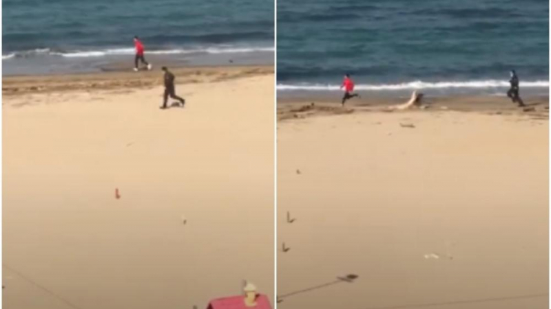 Решението на този мъж да потича по плажа му излезе много солено ВИДЕО