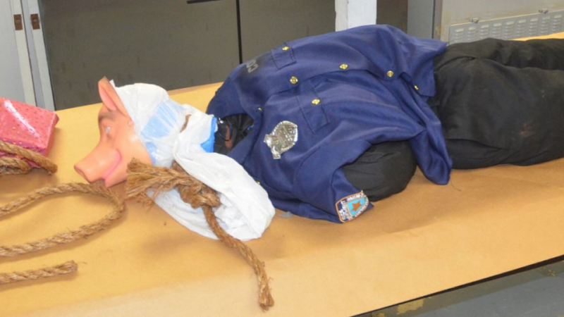 Манекен с полицейска униформа, обесен на мост във Флорида, смрази минувачите СНИМКА