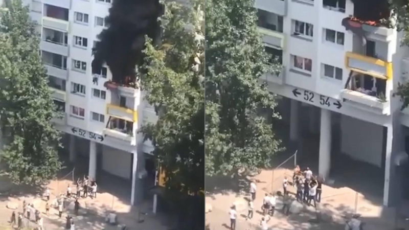 Минувачи спасиха деца, които скочиха от горящ апартамент  ВИДЕО