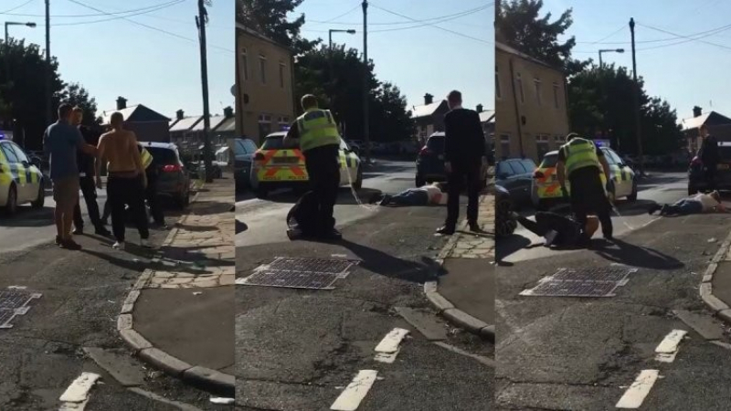 Брутално ВИДЕО: Британски полицай усмирява протестираща двойка на улицата