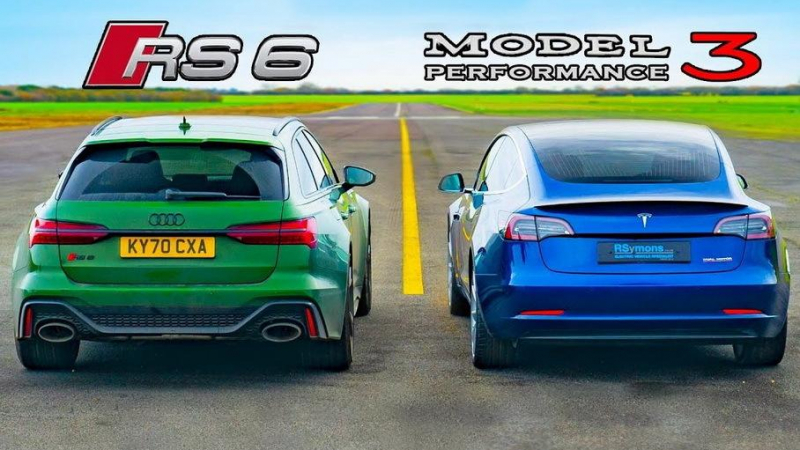 Сравниха Audi RS6 и Tesla Model 3 в яростна драг битка ВИДЕО