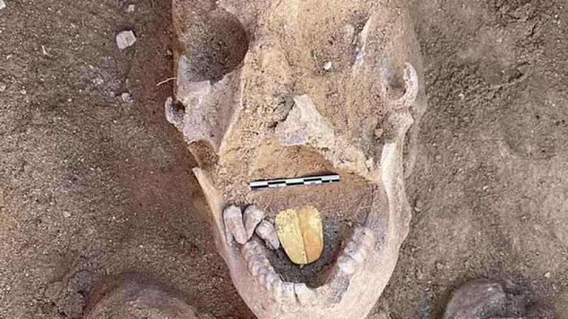 Уникална находка: Откриха човешки череп със златен език в Египет СНИМКИ