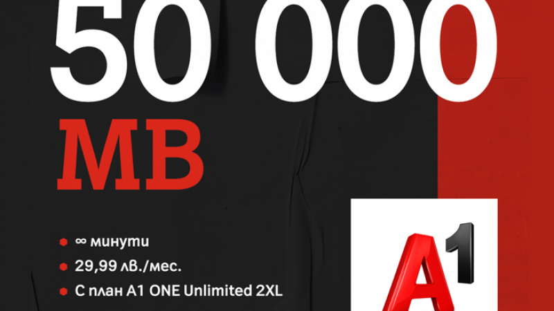 А1 вече дава до 250 000 МВ интернет на максимална скорост с планове А1 ONE Unlimited