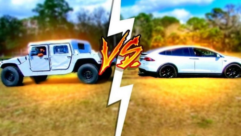 Вижте кой победи в дърпане между Tesla Model X, Hummer H1 и Ford F-450 ВИДЕО