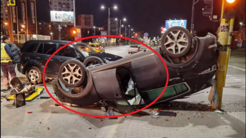 Първо ВИДЕО от среднощния ужас с кола по таван в София