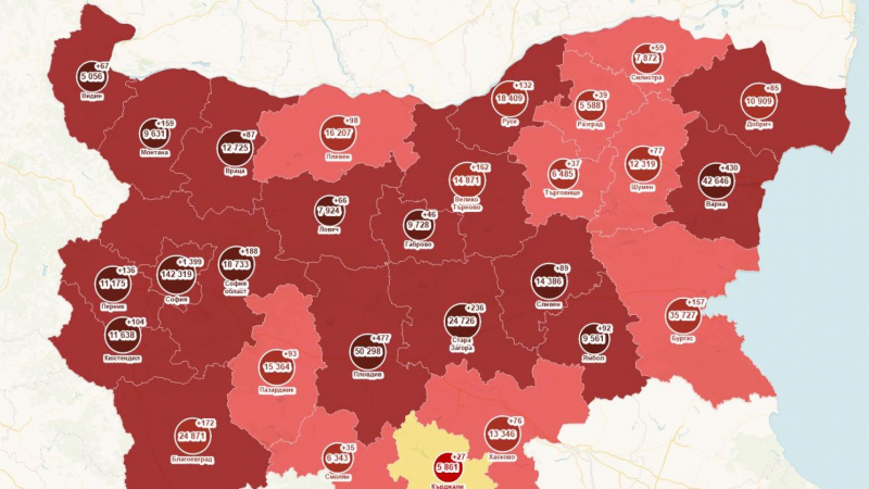 Още две области у нас светнаха в тъмночервено на COVID картата