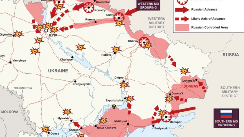 Британското разузнаване: Това постигна Русия за 9 дни война в Украйна КАРТА