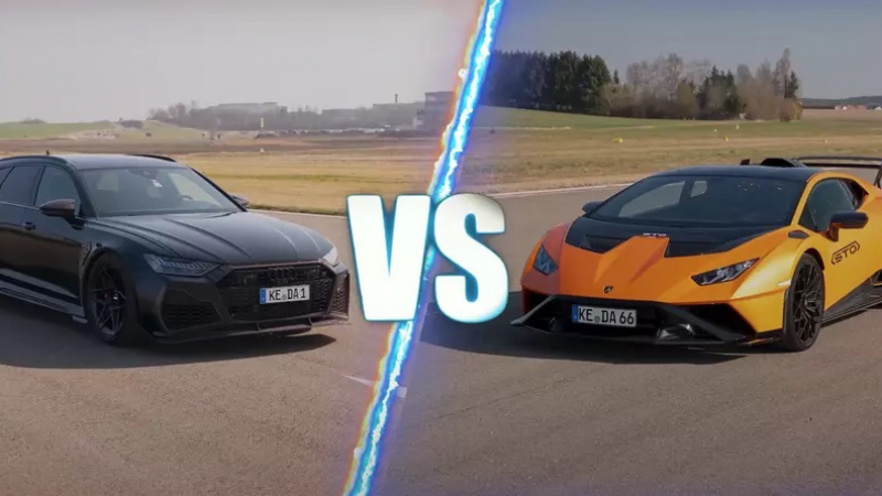 Бясна надпревара: Тунинговано Audi RS6 Avant срещу Lamborghini Huracan STO ВИДЕО
