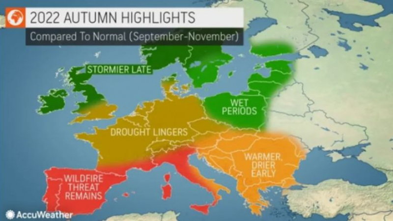 Метеоролози от "AccuWeather" с първа прогноза за есента, заговориха за "медикейни" или невиждана суша КАРТА