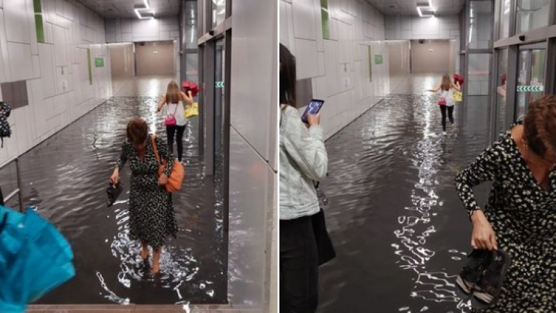 Проливният дъжд в София наводни станция на метрото СНИМКИ 
