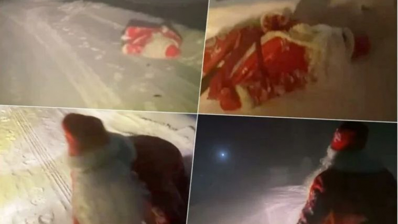 Само в Русия: Мъртвопиян Дядо Мраз спи край пътя при минус 30 градуса ВИДЕО