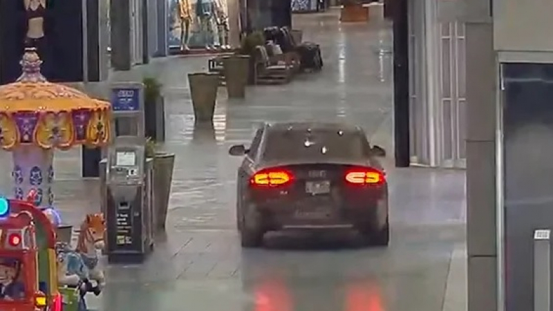 Зрелищни ВИДЕА: Дръзки крадци нахлуха с Audi в мол в стил GTA