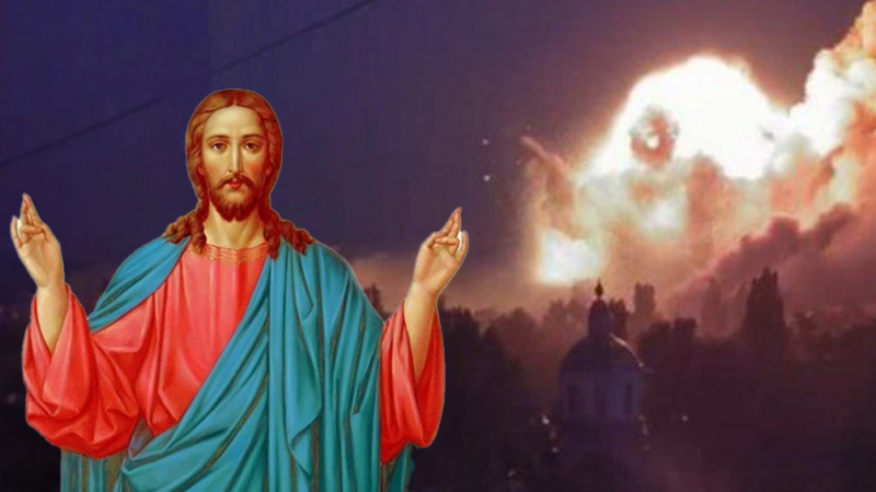  Ракетен удар рани десетки деца в Донецк, Исус Христос се появи в небето, за да ги спаси СНИМКА