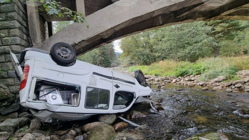 Кола на Социален патронаж падна от моста край Самоков СНИМКА